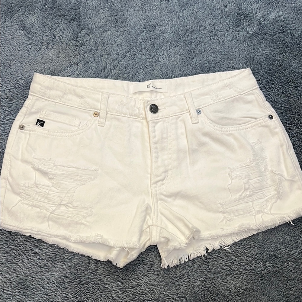 KanCan White Distressed Jean Shorts